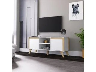 Rack de TV Combinado Madera 2 Puertas Blanco/Miel - Muebles para TV, Uruguay | Quesal, vista 5