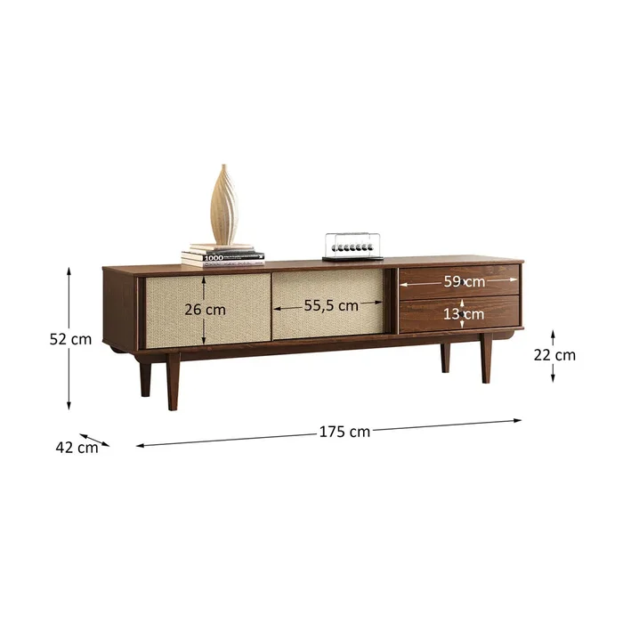 Rack TV 175CM con Ratan Serena - Madera Maciza en Madera natural - Muebles para TV, Uruguay | Balton, vista 13