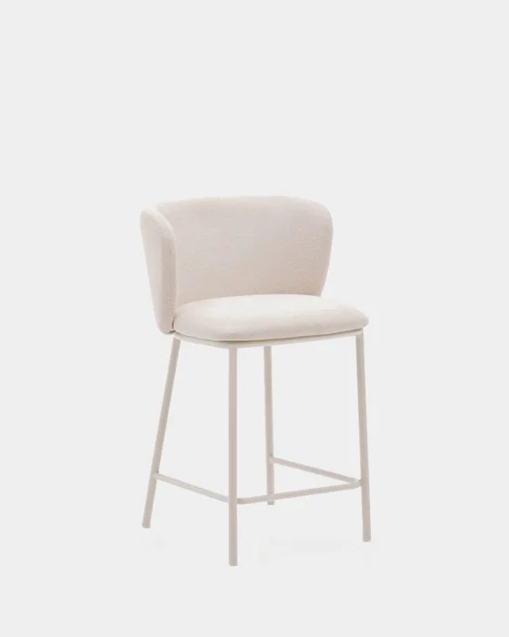 Taburete Ciselia de chenilla beige y acero beige altura 65 cm en Beige - Butacas, banquetas y puffs, Uruguay | Kavehome