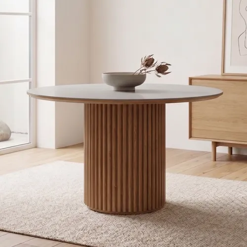 Mesa de Comedor 1.2 Redonda - Línea Manhattan - Vidrio - Blanco/Marrón en Blanco, Marrón - Mesas de comedor, Uruguay | Rústico Hogar