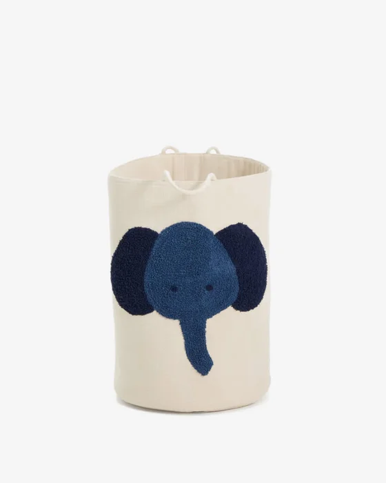 Cesta Tandani de algodón beige con elefante azul 50 cm en Beige - Canastos, Uruguay | Kavehome