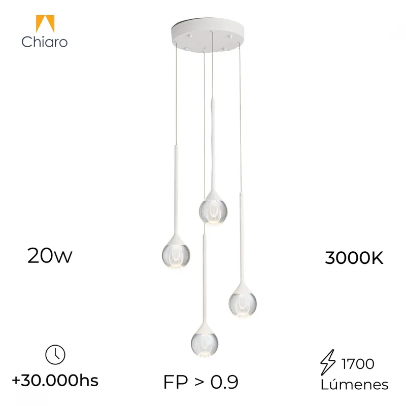 Colgante led de suspender con 4 esferas flotantes 20W en Blanco - Lámparas colgantes, Uruguay | Iluminica, vista 3