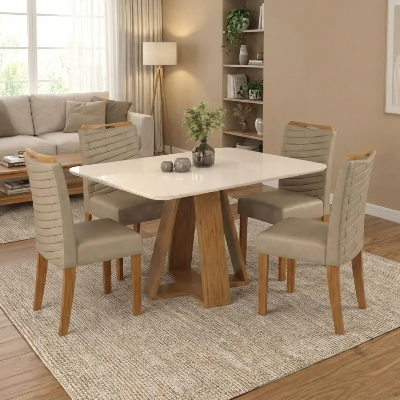 Juego De Comedor - 4 Sillas + Mesa Tapa De Vidrio - Celeste - Gris Beige en Blanco - Mesas de comedor, Uruguay | Rústico Hogar