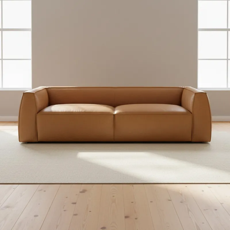 Sofá 3 Cuerpos Cuero Marron Tufa Camel en Beige - Sillones y sofás, Uruguay | Divino