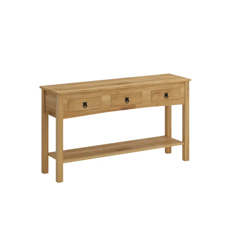 Mesa De Arrime 3 Cajones Aparador Madera Maciza - Natural - Línea Monterrey en Madera natural - Mesas de arrimo, Uruguay | Ecowood