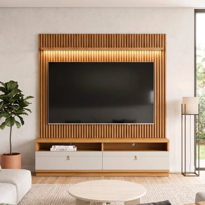 Modular para Tv Ouro Rack + Panel 1.8 en Madera natural - Muebles para TV, Uruguay | Rústico Hogar
