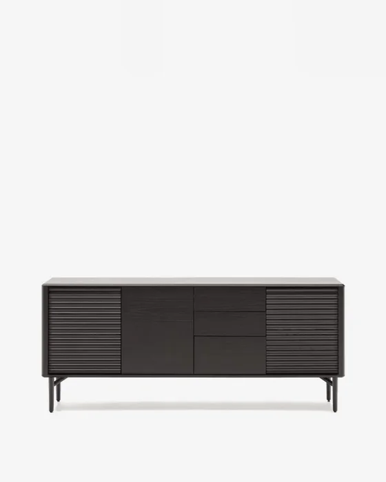 Aparador Lenon - 3 puertas y 3 cajones madera maciza y chapa roble negro 200x86cm FSC Mix Crédito en Negro - Aparadores y recibidores, Uruguay | Kavehome, vista 7
