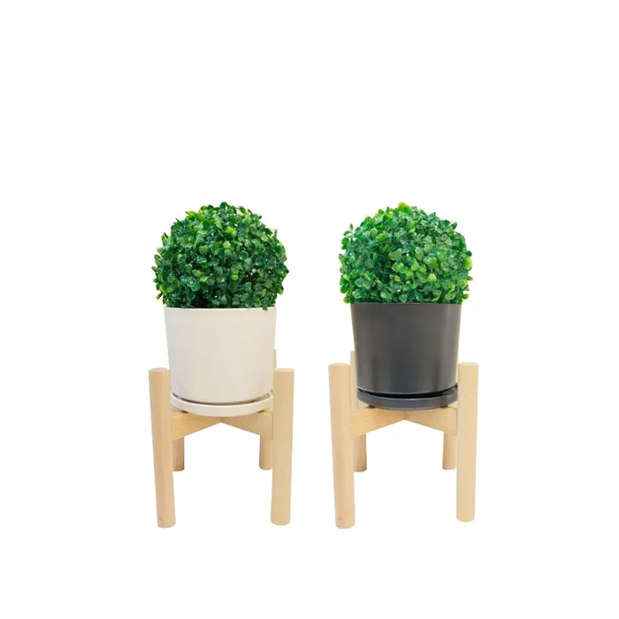 Maceta con soporte chica en Madera natural - Macetas, Uruguay | Alta Gracia Deco