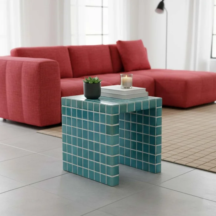 Mesa Lateral Ceramica Celeste Ilios Turquesa en Azul - Mesas de living, Uruguay | Divino