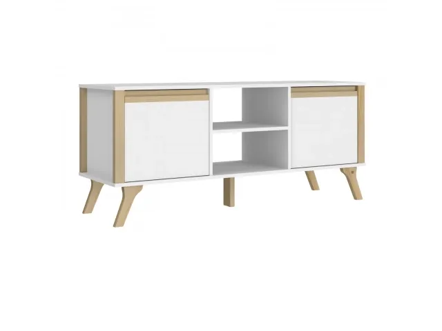 Rack de TV Combinado Madera 2 Puertas Blanco/Miel - Muebles para TV, Uruguay | Que Sal Muebleria