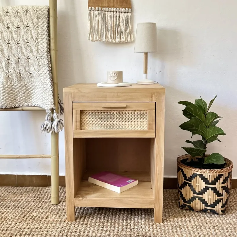 Mesa de luz con un cajón en Madera natural - Mesas de luz, Uruguay | Decoramuss