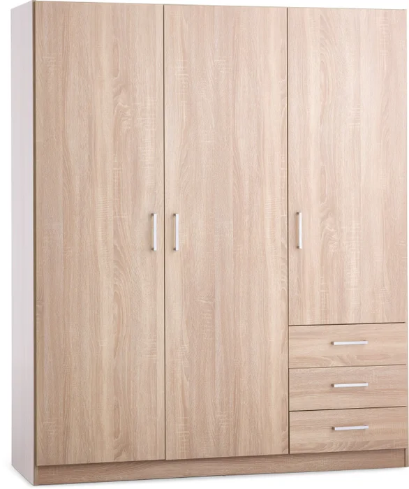 Armario FANDRUP 145x176 3 puertas 3 caj roble cl en Madera natural - Roperos y placares, Uruguay | JYSK