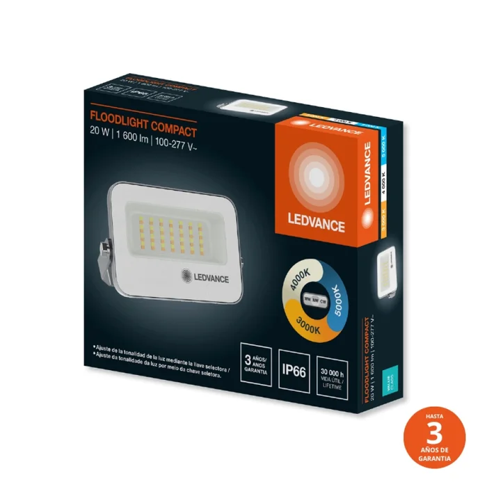 Foco LED LEDVANCE Compact IP66 20W CCT Blanco en Blanco - Lámparas colgantes, Uruguay | Serlux, vista 2