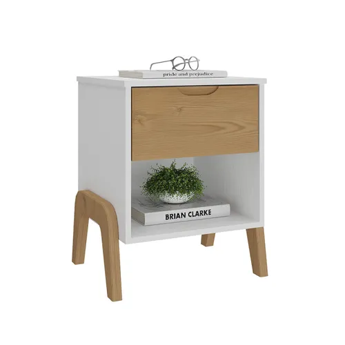 Mesa de luz 1 cajon Linea Veneza - Blanco/Miel en Multicolor - Mesas de luz, Uruguay | La Cueva Muebles