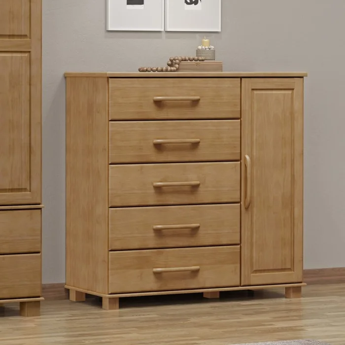Cómoda 6 Cajones Y 1 Puerta Línea Oro en Madera natural - Mesas de luz, Uruguay | Aihaus