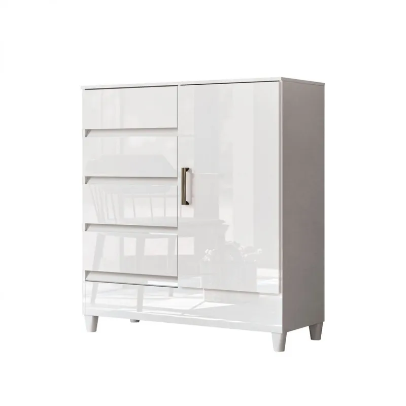 Comoda 1 puerta 4 cajones - Blanco - Linea FIT en Blanco - Cómodas, Uruguay | Rústico Hogar