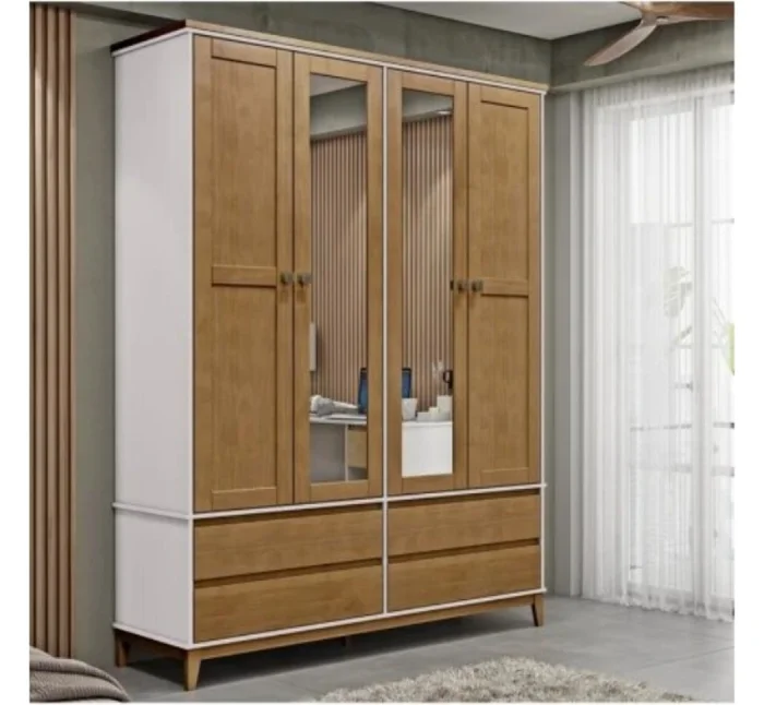 Ropero Prata 4 Puertas 4 Cajones Con Espejos Blanco2813w Mdf en Multicolor - Roperos y placares, Uruguay | Albanés
