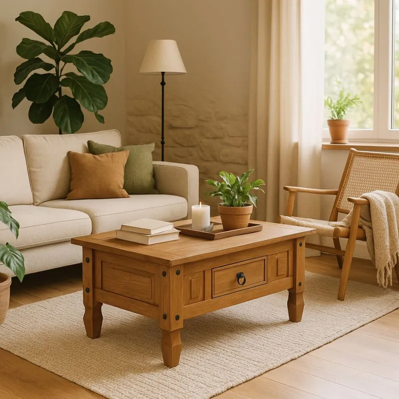 Mesa de living Linea Naturale - Blanco/Roble en Multicolor - Mesas de living, Uruguay | La Cueva Muebles