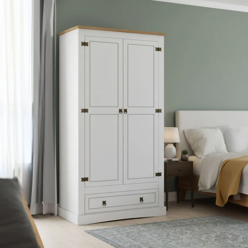 Ropero 2 puertas 1 Cajón Madera - Linea Mexicana - Blanco en Blanco - Roperos y placares, Uruguay | Rústico Hogar, vista 5