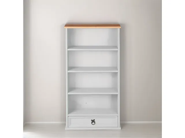 Biblioteca 1 Cajon Cera/Blanca LINEA CORONA MADERA en Blanco/Cera - Living, Uruguay | Que Sal Muebleria