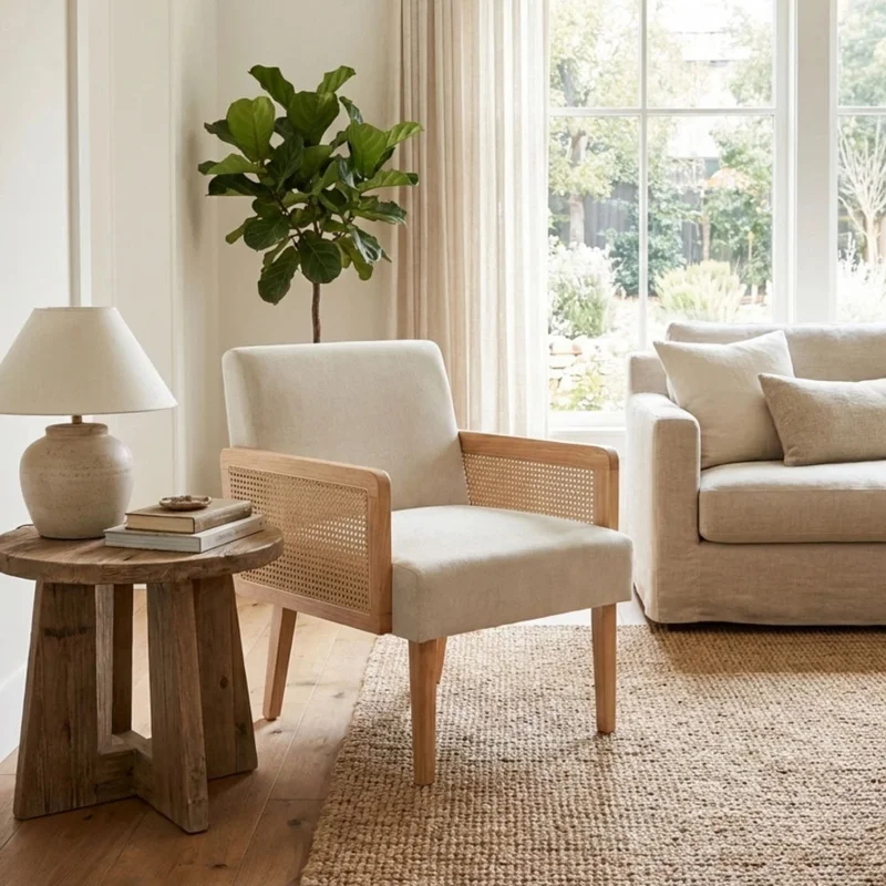 Butaca Madera Natural Tapizado Fiji - Línea Serena en Beige - Sillones y sofás, Uruguay | Ecowood, vista 3