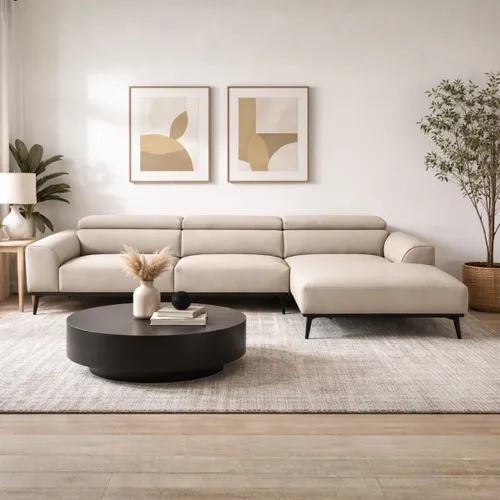 Sofá con chaise DUNA TELA BEIGE DERECHO - Sillones y sofás, Uruguay | Viasono