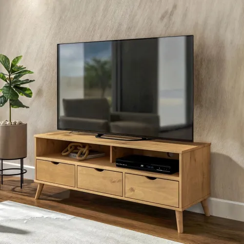 Rack de TV 3 Cajones Madera - Línea Berlin - Marrón en Marrón - Muebles para TV, Uruguay | Ecowood