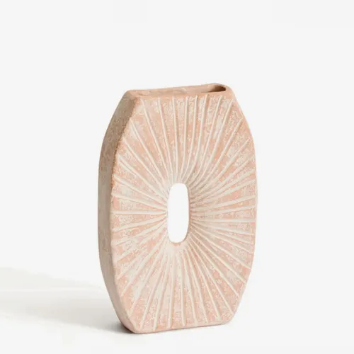 Jarrón Valura de papel maché rosa y beige - 31 cm - Jarrones, Uruguay | Kavehome