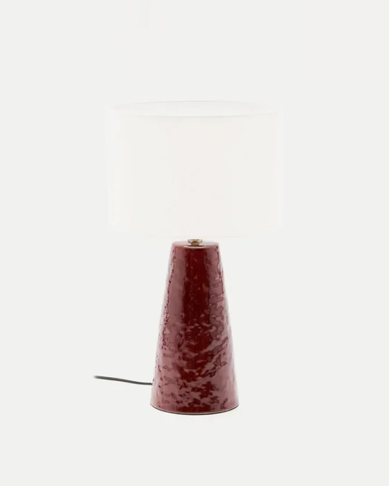 Lámpara de mesa Drava de cerámica granate y pantalla de algodón en Blanco - Lámparas de mesa, Uruguay | Kavehome
