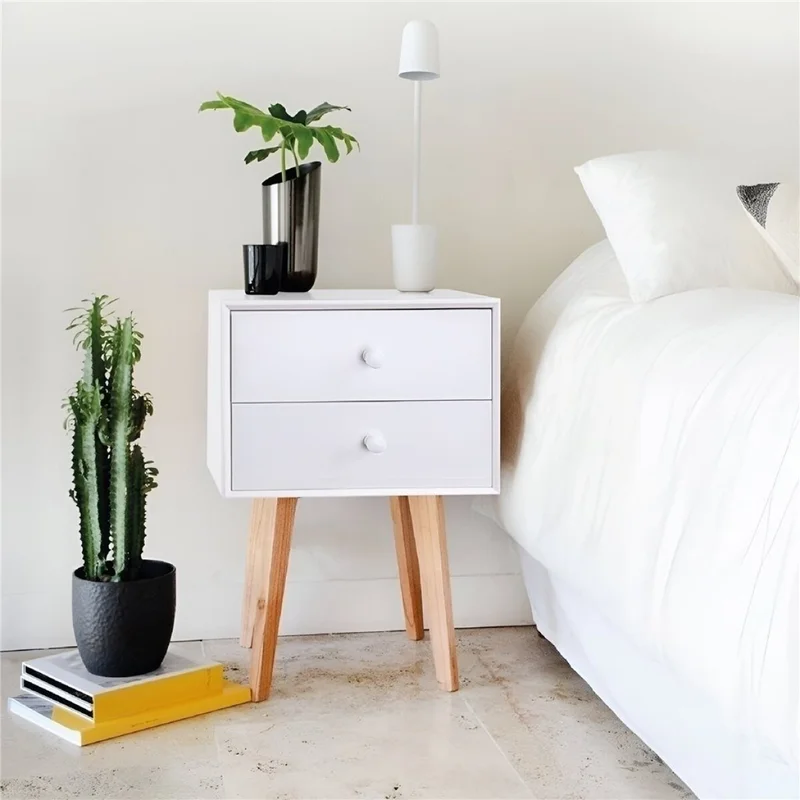 MESA DE LUZ 2 CAJON 40X40X60CM MADERA CON BLANCO en Blanco - Mesas de comedor, Uruguay | Decohogar, vista 3