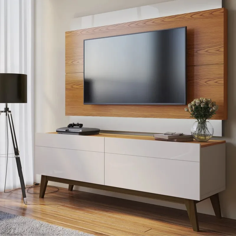 Rack para TV 1.4 - Línea Nevada - Natural/Blanco en Blanco - Muebles para TV, Uruguay | Ecowood