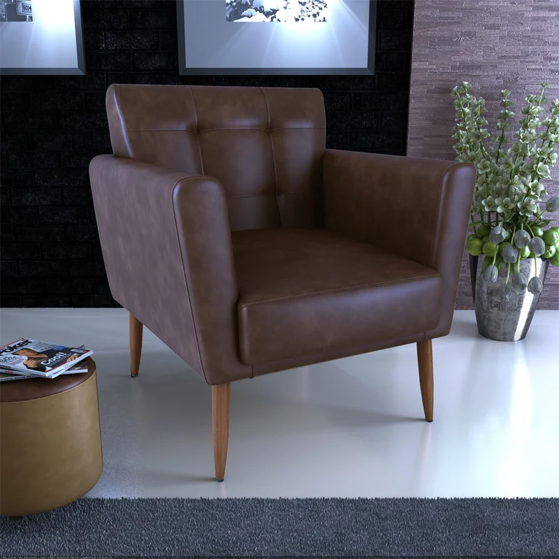 Butaca Poltrona Tapizada Cuertina Pu Patas De Madera en Marrón - Muebles, Uruguay | Soy Hogar, vista 8