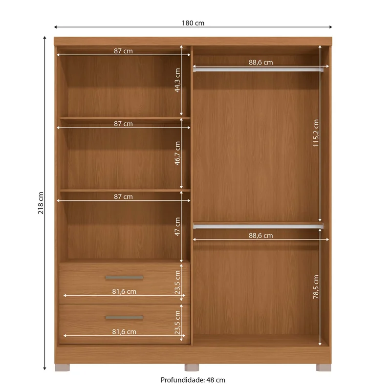Ropero 3 Puertas y cajones 180cm Milan en Blanco - Roperos y placares, Uruguay | Balton, vista 8