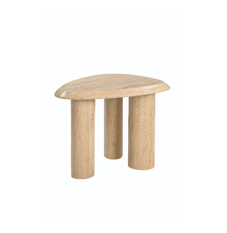MESA LATERAL VERONA TRIANGULO TRAVERTINO 60X45X46 en Madera natural - Mesas de arrimo, Uruguay | Masinfinito Casa