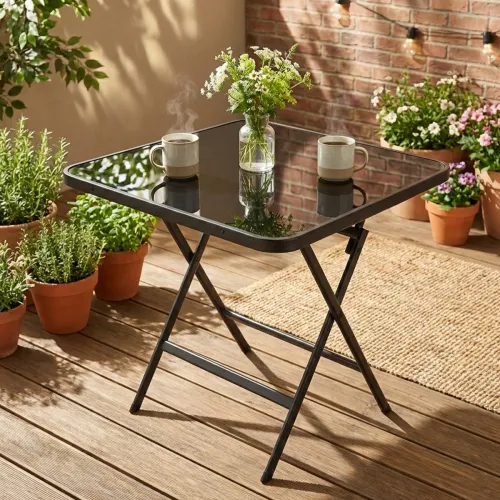 Mesa Plegable Cuadrada – Vidrio Templado 80 cm – Escuadra en Negro - Muebles para el exterior, Uruguay | Delta Center