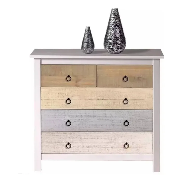Comoda 5 cajones Linea Flora - Blanco en Blanco - Cómodas, Uruguay | Nario Hogar, vista 2