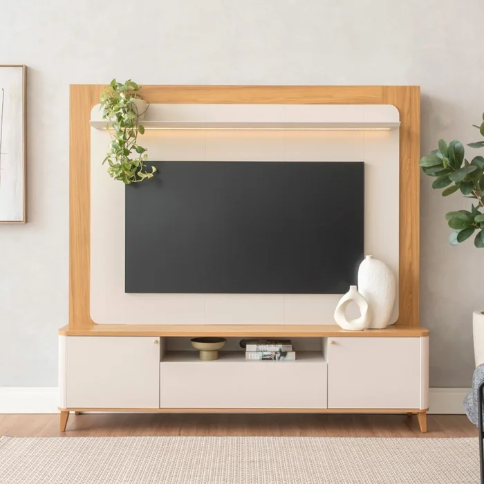 Modular para Tv Munique Nature/Blanco en Madera natural - Muebles para TV, Uruguay | Rústico Hogar