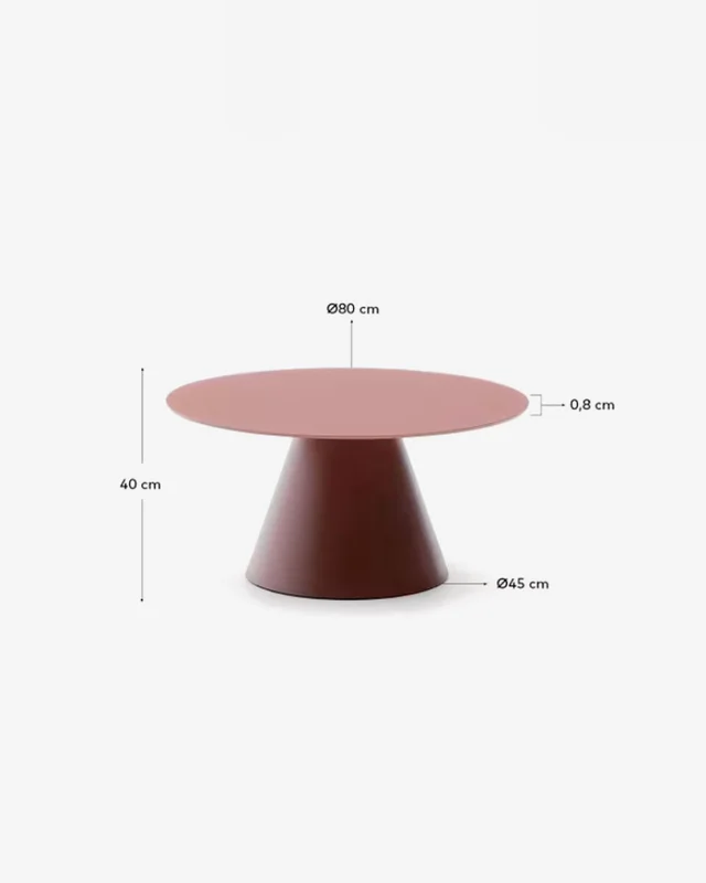 Mesa de centro Wilshire cristal templado glaseado y acero acabado pintado - terracota mate Ø80cm en Rojo - Mesas de living, Uruguay | Kavehome, vista 7