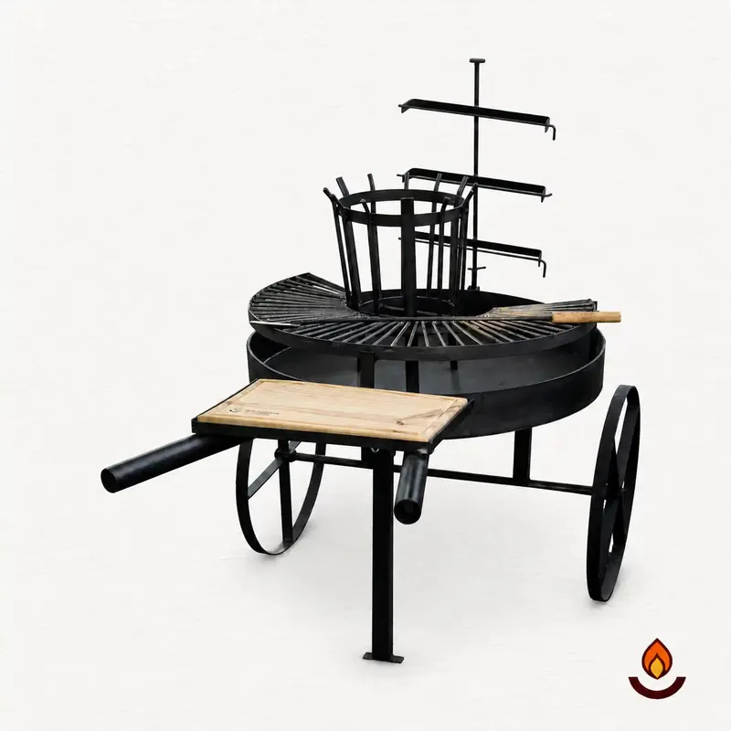 Fogón Criollo 90 con Parrilla y Ruedas en Negro - Muebles para el exterior, Uruguay | Quemadores de Jardín