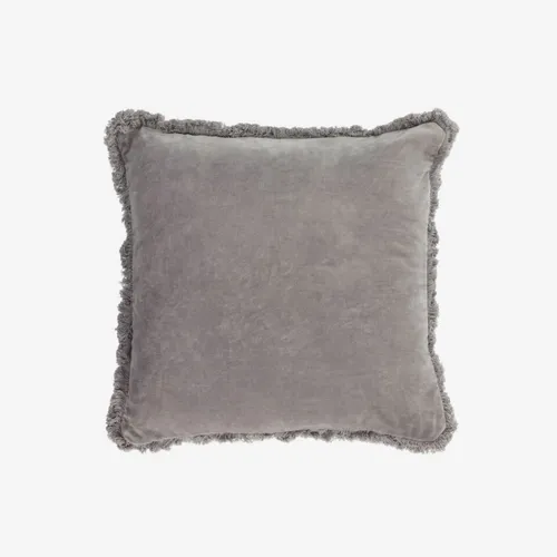 Almohadón Cedella - 100 % algodón terciopelo y flecos gris 45 x 45 cm en Gris - Textiles, Uruguay | Kavehome