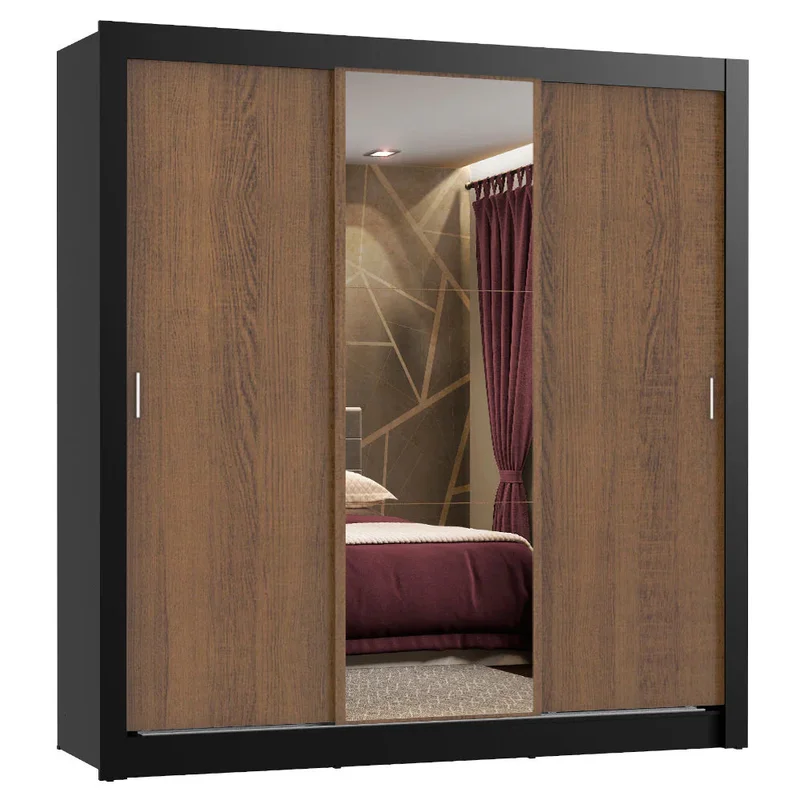 Ropero Placard Matrimonial Monaco 170CM con 1 Espejos 3 Puertas Corred en Marrón - Roperos y placares, Uruguay | Balton, vista 3