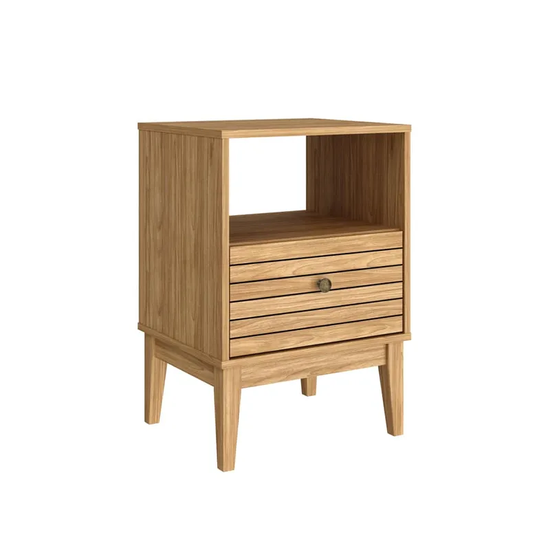 Mesa De Luz 1 Cajon Mdp Patas De Madera Linea Retro en Madera natural - Mesas de luz, Uruguay | Lais Muebles