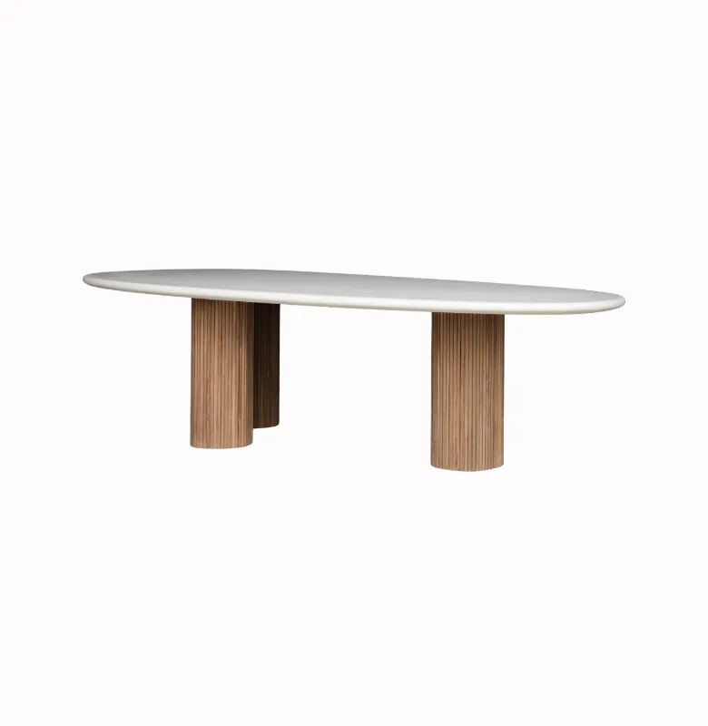 MESA LUCRECIA COMEDOR CEMENTO Y TEKA RECICLADA - Mesas de comedor, Uruguay | Masinfinito Casa