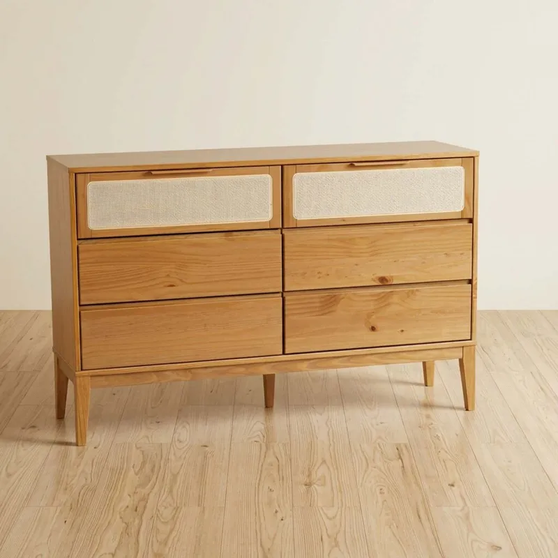 Comoda 6 Cajones Madera Marron Praga en Amarillo - Cómodas, Uruguay | Divino