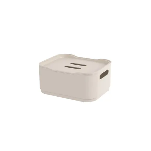 CESTO C/TAPA PLASTICO FIT 18.5x15x8CM LIGHT GRAY en Gris - Canastos, Uruguay | Decohogar