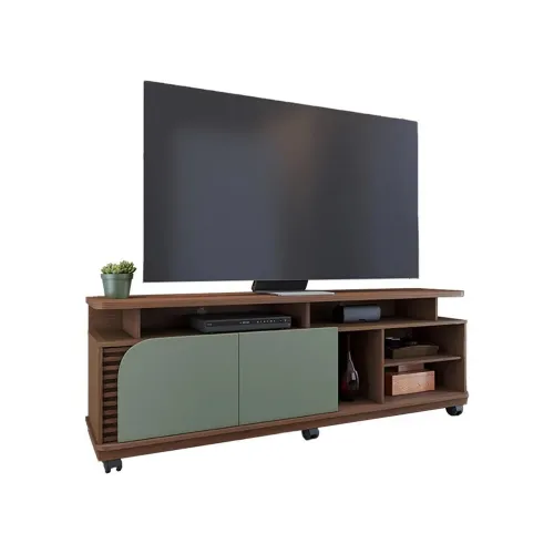 Rack Tv 2 Puertas Varios Estantes Y Ruedas Hasta 65 Pulgadas en Marrón - Muebles para TV, Uruguay | Soy Hogar