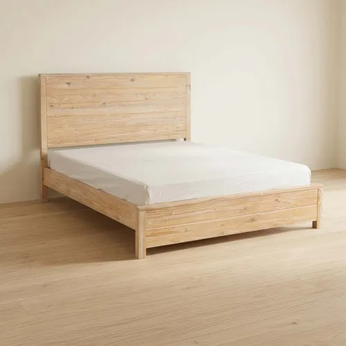 Cama Queen Madera Natural-beige Montauk en Madera natural - Dormitorio, Uruguay | Divino