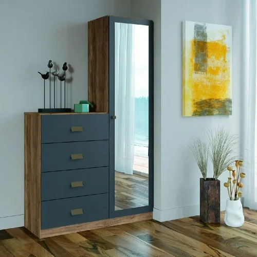 Comoda 4 Cajones 1 Puerta Con Espejo Cajonera Dormitorio Grafito en Gris - Cómodas, Uruguay | Soy Hogar, vista 2