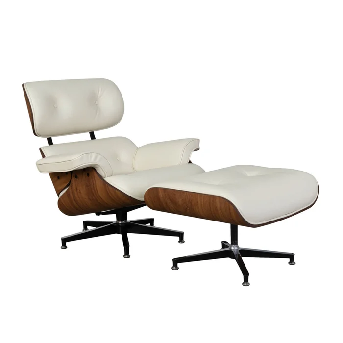 Butaca C/puff 1 Cuerpo Cuero-100-natural Blanco Eames en Blanco - Sillones y sofás, Uruguay | Divino, vista 2