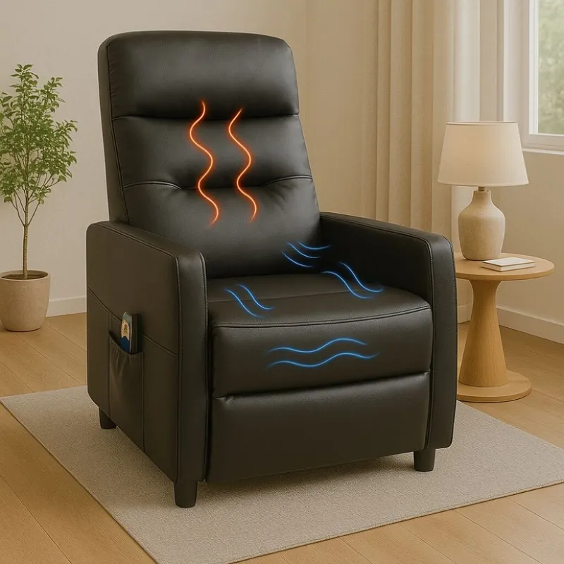 Sillon reclinable 1 cuerpo con masajeador y calefaccion - Negro en Negro - Sillones y sofás, Uruguay | La Cueva Muebles